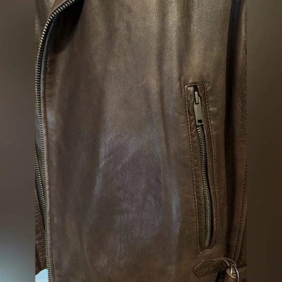 DKNY Dark Brown 100% Lamb Leather Biker Jacket